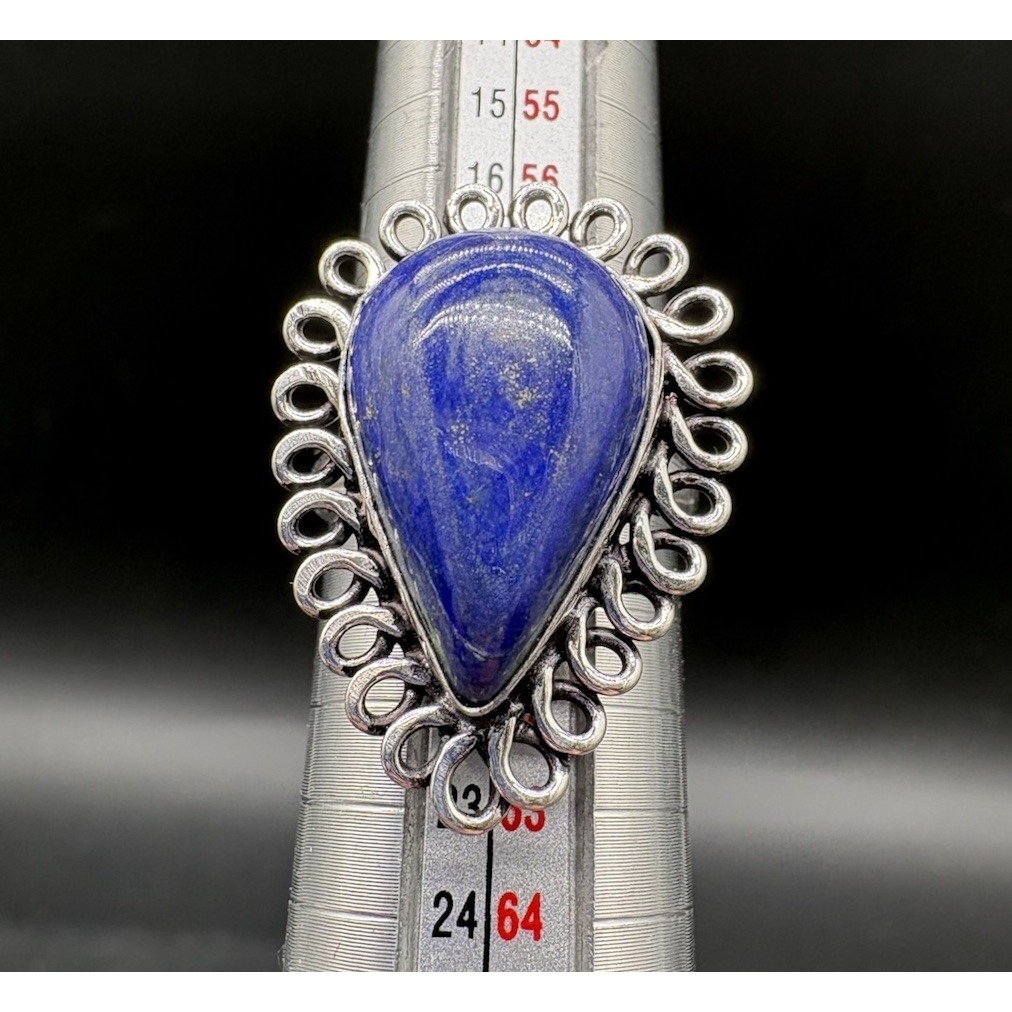 Lapis Lazuli Teardrop Silver Plated Filigree Statement Ring Size 9